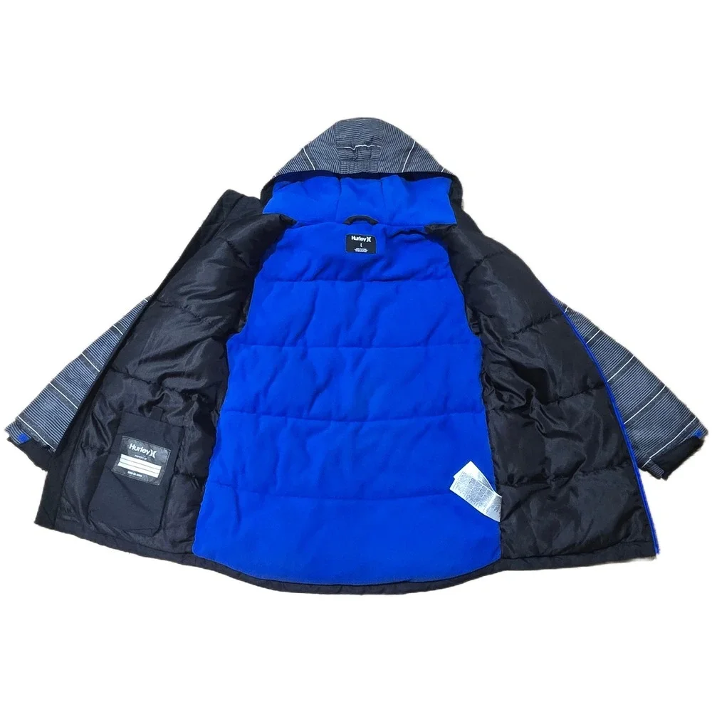 Hurley Boys Insulated Hooded Jacket‎ Gray Stripe Black Blue Size L